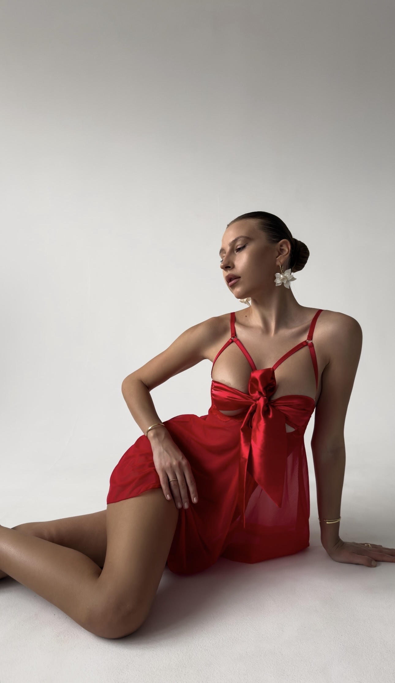 Sexy Red Babydoll with Front Bow and Lace