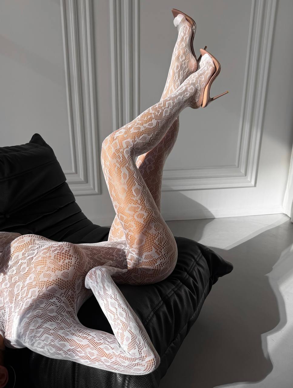 Lavinia Ciorapi de Corp Sexy Albi din Dantelă Florală cu Mâneci Lungi