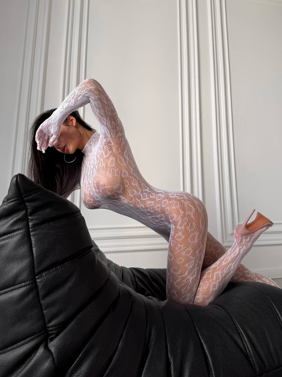 Lavinia Ciorapi de Corp Sexy Albi din Dantelă Florală cu Mâneci Lungi