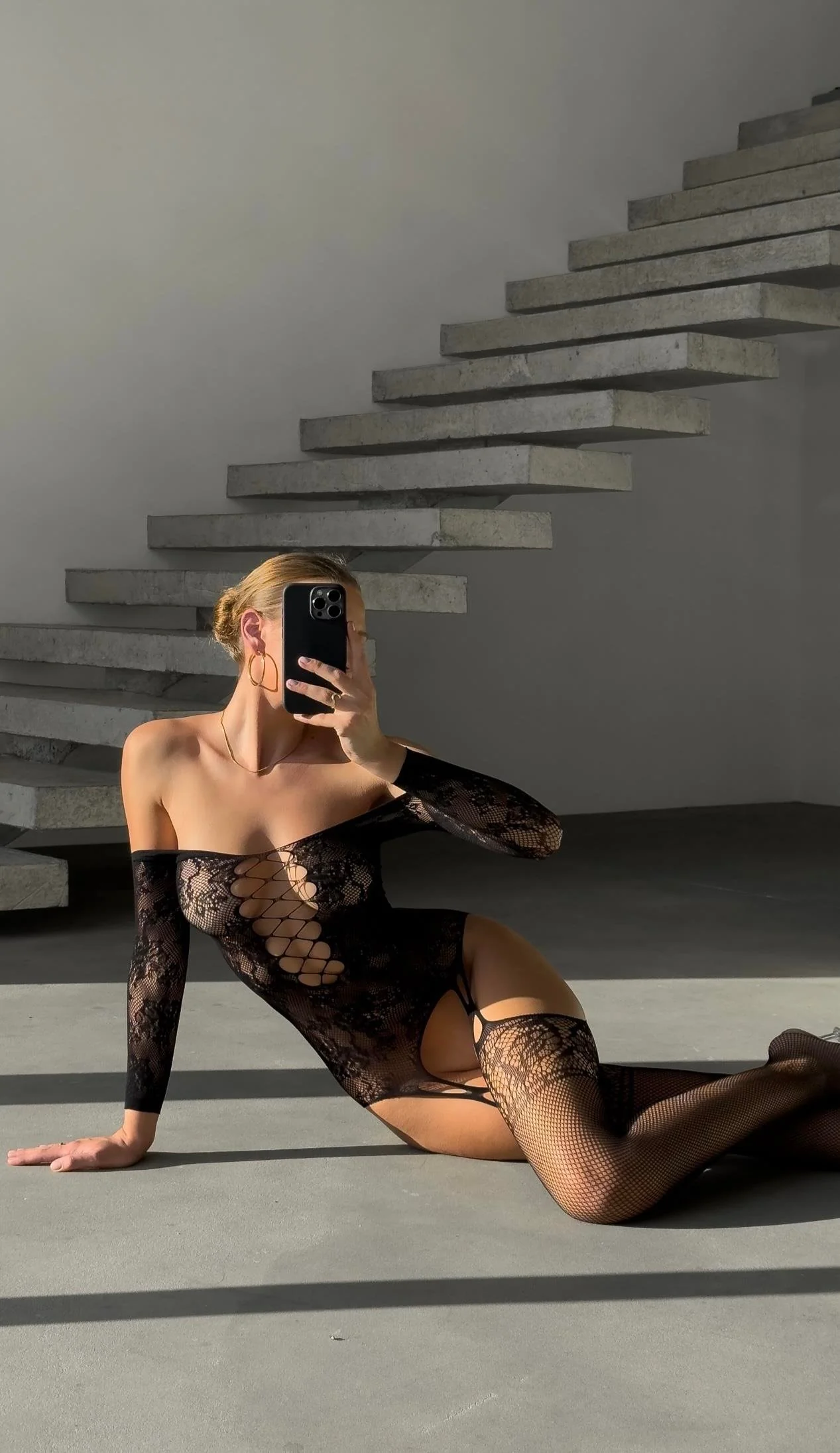 Teodora Ciorapi de Corp Sexy Negri din Dantelă cu Decupaj Frontal